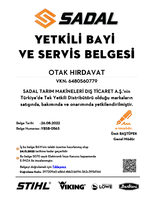 STIHL Yetkili Bayi ve Servis Belgesi